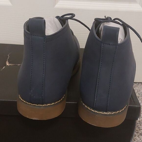 Toecap Navy Satin Sheen Lace Up Chukka Boots Non Slip Rubber Sole Size 9 NIB - Picture 5 of 6